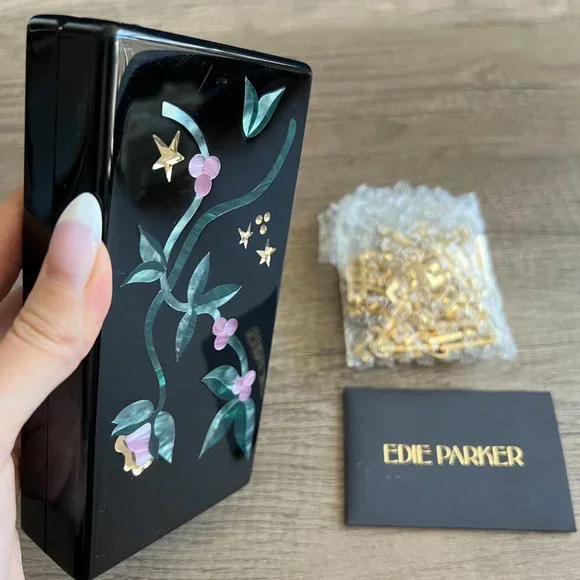 New Edie Parker Currant and Stars Clutch with Chain - Picture 3 of 8